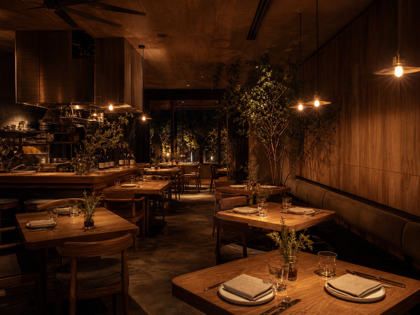代官山のTrattoria ALBAの温かな木の店内